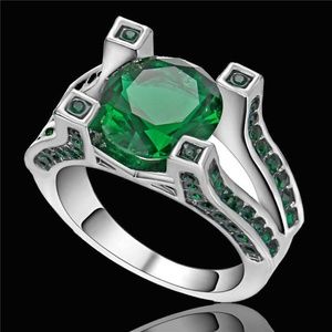 Emerald Green Rhodium Plated Size 6 Ring New